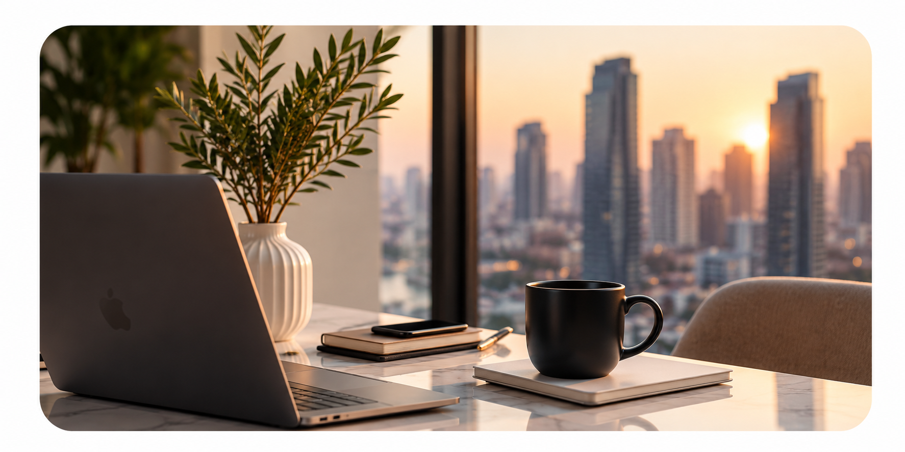Warm Urban Workspace at Sunset Warm Urban Workspace at Sunset